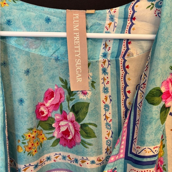 Plum Pretty Sugar Blue and Pink 100% Silk Short Robe Women’s XL - Picture 7 of 12